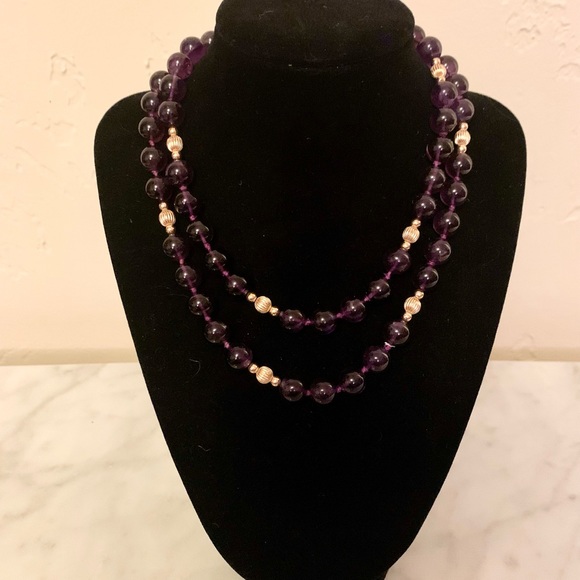 💗Gump’s 14k gold large bead Amethyst long necklace.  AAA++++quality!!! - Picture 4 of 9